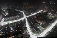 A general view shows the city skyline and street circuit for the upcoming Formula One Grand Prix night race in Singapore on October 7, 2026. (Photo by Roslan RAHMAN / AFP)<!-- NICAID(16383443) -->