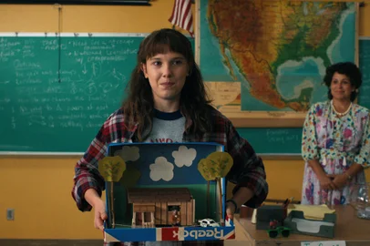STRANGER THINGS. Millie Bobby Brown as Eleven in STRANGER THINGS. Cr. Courtesy of Netflix Â© 2022 Stranger Things 4<!-- NICAID(15101030) -->