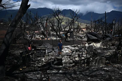 Incêndios deixam mais de 80 mortos e mil desaparecidos no HavaíHano Ganer and members of his family look for belongings in the ashes of their familys burned home in the aftermath of a wildfire in Lahaina, western Maui, Hawaii on August 11, 2023. A wildfire that left Lahaina in charred ruins has killed at least 67 people, authorities said on August 11, making it one of the deadliest disasters in the US state's history. Brushfires on Maui, fueled by high winds from Hurricane Dora passing to the south of Hawaii, broke out August 8 and rapidly engulfed Lahaina. (Photo by Patrick T. Fallon / AFP)<!-- NICAID(15508687) -->