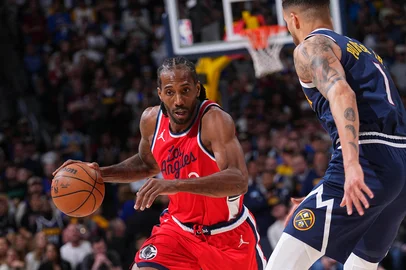 DENVER, CO - APRIL 21: Kawhi Leonard #2 of the LA Clippers dribbles the ball during Round One Game Two of the 2025 NBA Playoffs against the Denver Nuggets on April 21, 2025 at Ball Arena in Denver, Colorado. NOTE TO USER: User expressly acknowledges and agrees that, by downloading and/or using this Photograph, user is consenting to the terms and conditions of the Getty Images License Agreement. Mandatory Copyright Notice: Copyright 2025 NBAE   Bart Young/NBAE via Getty Images/AFP (Photo by Bart Young / NBAE / Getty Images / Getty Images via AFP)<!-- NICAID(16021415) -->