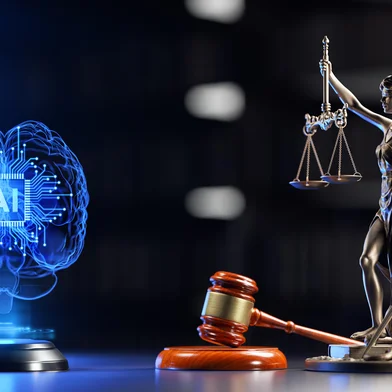 AI Regulation and Justice. Legal and Technology concept. Hologram of the Brain and Statue of Goddess Themis: Symbols of Law, Equality, Legislation and artificial intelligenceAI Regulation and Justice. Legal and Technology concept. Hologram of the Brain and Statue of Goddess Themis: Symbols of Law, Equality, Legislation and artificial intelligence.  Foto: Sikov/ stock.adobe.comFonte: 790913830<!-- NICAID(16084559) -->