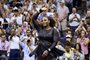 USA's Serena Williams waves to the audience after losing against Australia's Ajla Tomljanovic during their 2022 US Open Tennis tournament women's singles third round match at the USTA Billie Jean King National Tennis Center in New York, on September 2, 2022. (Photo by COREY SIPKIN / AFP)<!-- NICAID(15195997) -->