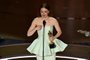 US actress Emma Stone accepts the award for Best Actress in a Leading Role for "Poor Things" onstage during the 96th Annual Academy Awards at the Dolby Theatre in Hollywood, California on March 10, 2024. (Photo by Patrick T. Fallon / AFP)<!-- NICAID(15701664) -->