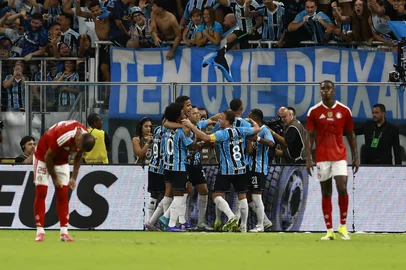PORTO ALEGRE, RS, BRASIL, 01-03-2026: GreNal 450. Grêmio e Internacional se enfrentam na Arena pela jogo do ida da final do Gauchão de Futebol 2026. Fotos: Jeff Botega/Agencia RBSIndexador: jeff botega<!-- NICAID(16236004) -->