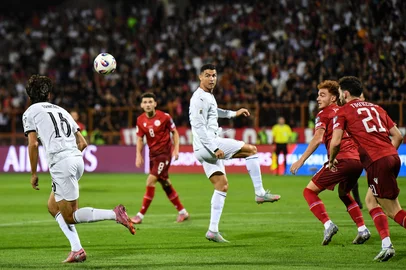 Portugal's forward Cristiano Ronaldo in action during the 2026 FIFA World Cup qualifying football match between Armenia and Portugal in Yerevan on September 6, 2025. (Photo by KAREN MINASYAN / AFP)<!-- NICAID(16118629) -->