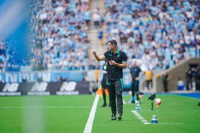 Grêmio x Juventude na Arena pelo jogo de ida da semifinal do Gauchão 2026: na foto, técnicodo Ju, Maurício Barbieri.<!-- NICAID(16225983) -->