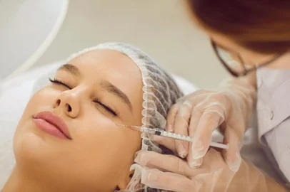 Young woman getting professional aesthetic treatment and receiving botox injectionTratamento estético, injeção, face, rosto. Foto: Studio Romantic / stock.adobe.comFonte: 480358165<!-- NICAID(15118320) -->