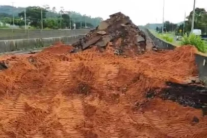 Atividade de reparo emergencial no km 12,590, sentido norte em Torres, CCR Via Sul<!-- NICAID(16220850) -->