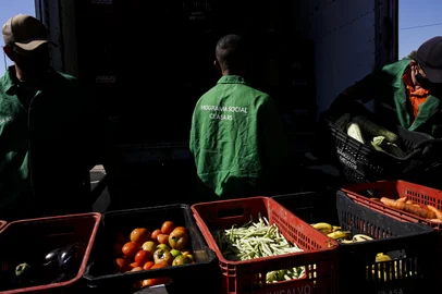 PORTO ALEGRE, RS, BRASIL, 30-04-2021: Doação de hortifrutigranjeiros e alimentos não perecíveis para famílias carentes da Ilha do Pavão, em Porto Alegre. A ação, coordenada pelo Banco de Alimentos da Ceasa, integra campanha nacional de combate à fome desenvolvida pela Associação Brasileira das Centrais de Abastecimento (Abracen), com a participação de todas as Ceasas do país. (Foto: Mateus Bruxel / Agência RBS)Indexador: Mateus Bruxel<!-- NICAID(14770965) -->