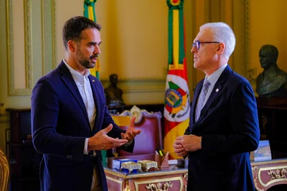 PORTO ALEGRE, RS, BRASIL, 21.5.2025 - Governador recebeu no Palácio Piratini o procurador-geral de Justiça, mais votado em lista tríplice de eleição interna da instituição, que conduzirá o MPRS até 2027.<!-- NICAID(16042816) -->