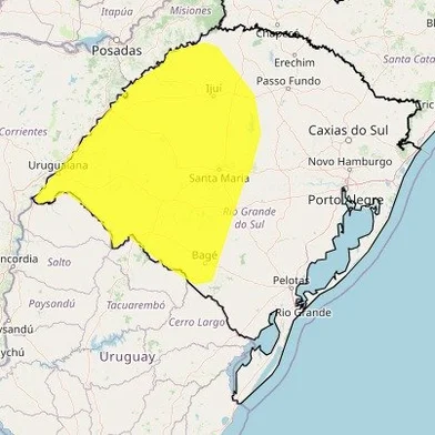 Alerta de tempestade para a metade oeste do RS nesta quinta-feira (27)