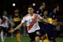River Plate's Colombian Rafael Santos Borre celebrates after scoring a penalty against Boca Juniors during their all-Argentine Copa Libertadores semi-final first leg football match at the Monumental stadium in Buenos Aires, on October 1, 2019. (Photo by Alejandro PAGNI / AFP)Editoria: SPOLocal: Buenos AiresIndexador: ALEJANDRO PAGNISecao: soccerFonte: AFPFotógrafo: STR<!-- NICAID(14272631) -->