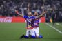 Fortaleza's midfielder Ze Welison (L) celebrates with Fortaleza's forward Guilherme after scoring during the all-Brazilian Copa Sudamericana semifinals first leg football match between Corinthians and Fortaleza, at the Neo quimica Arena stadium, in Sao Paulo, Brazil, on September 26, 2023. (Photo by Marcello Zambrana / AFP)Editoria: SPOLocal: Sao PauloIndexador: MARCELLO ZAMBRANASecao: soccerFonte: AFPFotógrafo: STR<!-- NICAID(15554527) -->