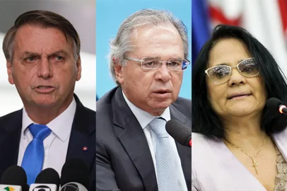 Montagem: Jair Bolsonaro, Paulo Guedes e Damares Alves.<!-- NICAID(14818707) -->
