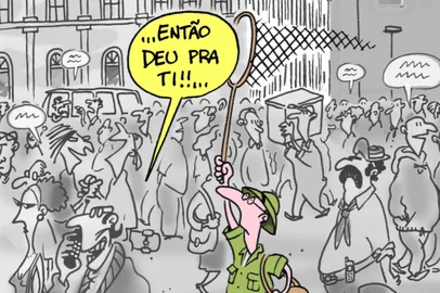 Desenho do cartunista Moa para uma das capas do Dicionário de Porto-Alegrês, que faz 25 anos em 2024.<!-- NICAID(15897857) -->