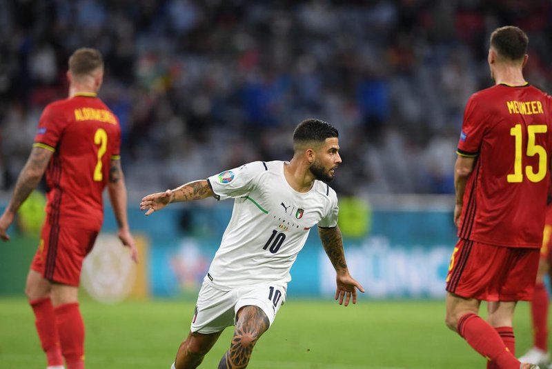 Italy's forward Lorenzo Insigne celebrates scoring the team's second goal during the UEFA EURO 2020 quarter-final football match between Belgium and Italy at the Allianz Arena in Munich on July 2, 2021. (Photo by Christof STACHE / POOL / AFP)Editoria: SPOLocal: MunichIndexador: CHRISTOF STACHESecao: soccerFonte: POOLFotógrafo: STR<!-- NICAID(14824683) -->