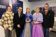 FestiQueijo de Carlos Barbosa terá início no dia 27 de junho com espírito de retomada e expectativa de receber 30 mil visitantes. Na foto, a partir da esquerda, a presidente da Associação do Comércio, Indústria e Serviços de Carlos Barbosa (ACI), Alexandra Rossi, o presidente do FestiQueijo, Francisco Guazzelli, a senhorita, Alessandra Sipp, a dama de companhia, Dayana Silva Fonseca, e o secretário municipal de Desenvolvimento Turístico, Fabio Basso.<!-- NICAID(16056121) -->