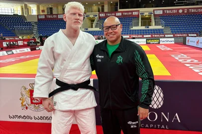Marcelo Casanova disputa o Campeonato Mundial Paralímpico de Judô. Na foto, Marcelo Casanova e seu treinador, Giovani Cruz.<!-- NICAID(16033087) -->