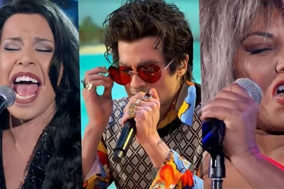 Gloria Groove, Fiuk e Margareth Menezes voltaram ao palco do Domingão com Huck neste domingo (17) para homenagear Ana Carolina, Harry Styles e Tina Turner no Show dos Famosos. <!-- NICAID(14917824) -->