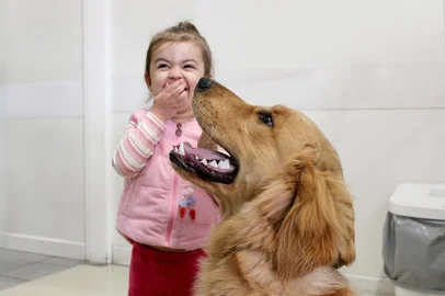 No dia do amigo, Hospital Geral levou os pets de pacientes para a ala da pediatria, para animar as crianças. Na foto, a paciente Isis e o pet John. <!-- NICAID(15154007) -->