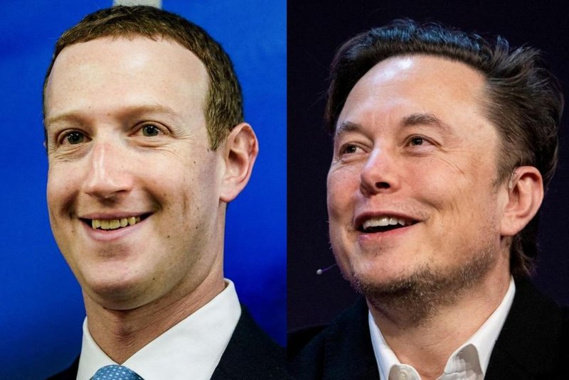 Mark Zuckerberg, CEO e fundador da Meta, empresa responsável por redes sociais como Threads,Instagram,Facebook e WhatsApp, e Elon Musk, dono do Twitter<!-- NICAID(15476552) -->