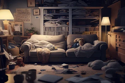 A very messy and dirty living room that needs the housework doneFonte: 571353021<!-- NICAID(15513725) -->