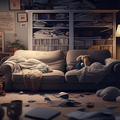 A very messy and dirty living room that needs the housework doneFonte: 571353021<!-- NICAID(15513725) -->