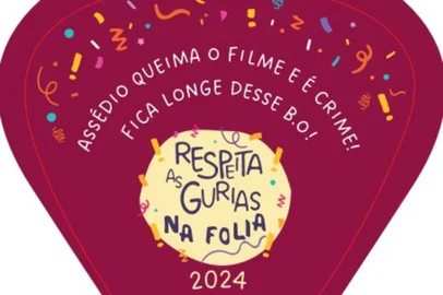 Frente do leque da Themis para a campanha "Respeita as gurias na folia" contra o assédio no carnaval 2024<!-- NICAID(15655288) -->