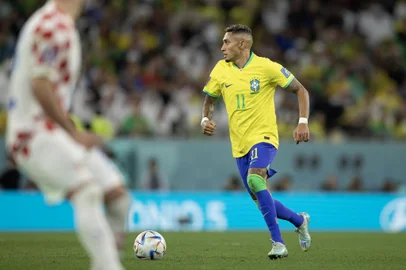 Brasil x Croácia pelas quartas de final da Copa do Mundo Catar 2022. Raphinha.Indexador: Lucas Figueiredo/CBF<!-- NICAID(15294397) -->