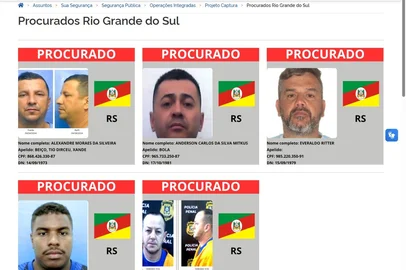 Ministério da Justiça / Divulgação Alguns dos sete gaúchos na lista dos mais procurados criminosos do país