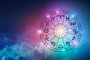 Zodiac signs inside of horoscope circle. Astrology in the sky with many stars and moons  astrology and horoscopes concept<!-- NICAID(15697354) -->