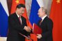 Russian President Vladimir Putin and China's President Xi Jinping shake hands during a signing ceremony following their talks at the Kremlin in Moscow on March 21, 2023. (Photo by Vladimir ASTAPKOVICH / SPUTNIK / AFP)<!-- NICAID(15382043) -->