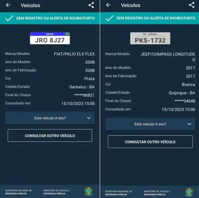 Reprodução / Sinesp Cidadão