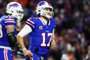 ORCHARD PARK, NEW YORK - NOVEMBER 13: Josh Allen #17 of the Buffalo Bills reacts after throwing an interception against the Denver Broncos during the second quarter of the game at Highmark Stadium on November 13, 2023 in Orchard Park, New York.   Timothy T Ludwig/Getty Images/AFP (Photo by Timothy T Ludwig / GETTY IMAGES NORTH AMERICA / Getty Images via AFP)<!-- NICAID(15597341) -->