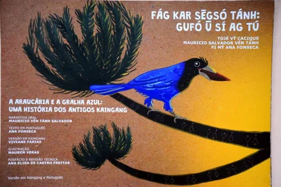 CAXIAS DO SUL, RS, BRASIL, 17/04/2023. O livro "A araucária e a gralha-azul: uma história dos antigos kaingangs" foi lançado no Festival Internacional Literário de Gramado (FiliGram), em 2022. A obra é de autoria de Maurício Ven-tãin Salvador Salvador e Ana Carolina da Costa e Fonseca, com ilustrações de Mauren Veras e estará à venda no dia do evento, por R$ 50,00. (Porthus Junior/Reprodução)Indexador:                                 <!-- NICAID(15404812) -->
