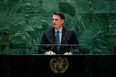 (Nova Iorque - EUA, 24/09/2019) Presidente da República, Jair Bolsonaro discursa durante a abertura do Debate Geral da 74ª Sessão da Assembleia Geral das Nações Unidas (AGNU). Foto: Alan Santos/PR<!-- NICAID(14262407) -->