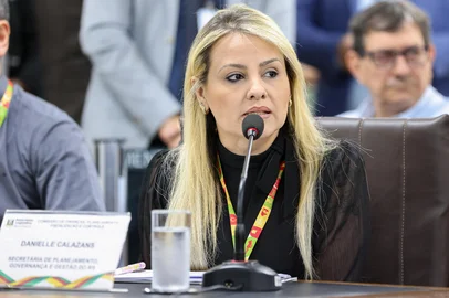 PORTO ALEGRE - RS - BRASIL - 31/10/2024: Comissão de Finanças, presidida pela deputada Patrícia Alba (MDB). Reunião ordinária no Espaço da Convergência Adão Pretto, no térreo do Palácio Farroupilha. Na foto: secretária estadual do Planejamento, Governança e Gestão, Danielle Calazans.<!-- NICAID(15904241) -->