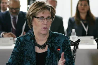 (FILES) US Ambassador to Honduras, Laura F. Dogu speaks during the launch of the US-Honduras Strategic and Human Rights Dialogues to discuss migration, corruption, and security issues, at the Presidential House in Tegucigalpa, on January 10, 2023. The United States has appointed Laura Dogu as the new head of its diplomatic mission in Venezuela, in a move to restore its damaged relations following the fall of ousted President NicolAs Maduro, a diplomatic source told AFP on January 22, 2026. (Photo by AFP)<!-- NICAID(16209353) -->