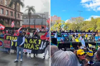 Reprodução / RBS TV PORTO ALEGRE, RS, BRASIL - 07/09/2026 - Porto Alegre foi palco de duas manifestações com reivindicações diferentes neste 7 de Setembro. Pela manhã desta segunda-feira ocorreram reivindicações sociais e, à tarde, protestos políticos de oposição. (Foto: Reprodução/RBS TV)<!-- NICAID(16360944) -->