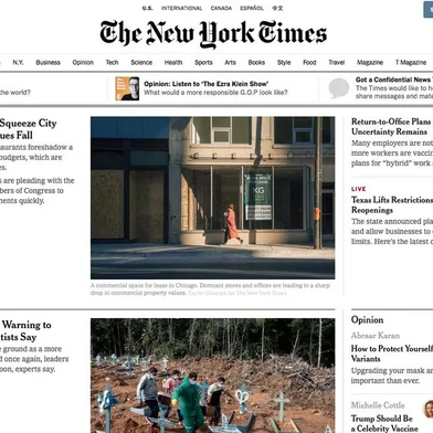 Capa do site The New York Times de 3 de março de 2021 sobre a crise no Brasil<!-- NICAID(14726816) -->