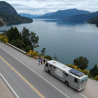 Dalcio Conceição de Araujo e Marilda Beregula de Araujo, do motor home Jabuti, na região dos Sete Lagos em Junin de los Andes, na Arrgentina<!-- NICAID(15665633) -->
