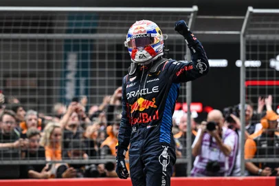 Red Bull Racing's Dutch driver Max Verstappen celebrates after winning the the Formula One Chinese Grand Prix at the Shanghai International Circuit in Shanghai on April 21, 2024. (Photo by Hector RETAMAL / AFP)<!-- NICAID(15740792) -->