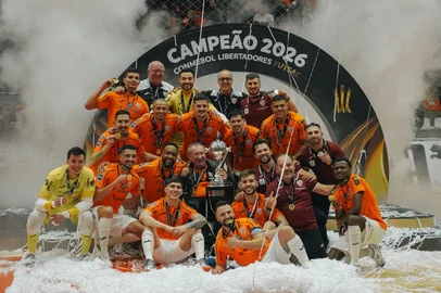 ACBF campeã da Libertadores de Futsal, em Carlos Barbosa.<!-- NICAID(16297655) -->