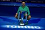 Serbia's Novak Djokovic poses with the trophy after winning the final match against Italy's Jannik Sinner at the ATP Finals tennis tournament in Turin on November 19, 2023. (Photo by Tiziana FABI / AFP)Editoria: SPOLocal: TurinIndexador: TIZIANA FABISecao: tennisFonte: AFPFotógrafo: STF<!-- NICAID(15636633) -->