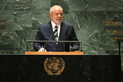 Brazilian President Luiz Inacio Lula da Silva addresses the 78th United Nations General Assembly at UN headquarters in New York City on September 19, 2023. (Photo by TIMOTHY A. CLARY / AFP)Editoria: POLLocal: New YorkIndexador: TIMOTHY A. CLARYSecao: diplomacyFonte: AFPFotógrafo: STF<!-- NICAID(15544615) -->
