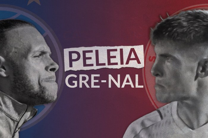 Arte sobre fotos de divulgação de Grêmio e Inter