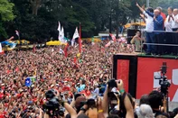 Brazil's President and presidential candidate Luiz Inacio Lula da Silva of the Workers' Party (PT) speaks during a campaign rally in Sao Paulo, Brazil, on October 11, 2026, ahead of the presidential runoff election. (Photo by Miguel SCHINCARIOL / AFP)<!-- NICAID(16385150) -->