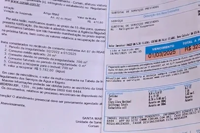 Conta de água da Corsan com valor supostamente cobrado em excesso