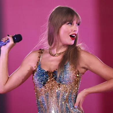 (FILES) US singer-songwriter Taylor Swift performs during her Eras Tour at Sofi stadium in Inglewood, California, August 7, 2023. "The Eras Tour has been the most meaningful, electric experience of my life so far and I'm overjoyed to tell you that it'll be coming to the big screen soon," Swift said on social media August 31, 2023. "Eras attire, friendship bracelets, singing and dancing encouraged." (Photo by Michael Tran / AFP)<!-- NICAID(15599022) -->