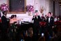 US President Joe Biden (2nd R) and South Korean President Yoon Suk Yeol (R) speak onstage alongside US singers Norm Lewis (L), Jessica Vosk (2nd L) and Lea Salonga during a State Dinner at the White House in Washington, DC, on April 26, 2023. (Photo by Brendan SMIALOWSKI / AFP)<!-- NICAID(15413352) -->